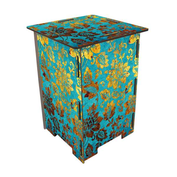 PHOTO STOOL - blue and gold flowers